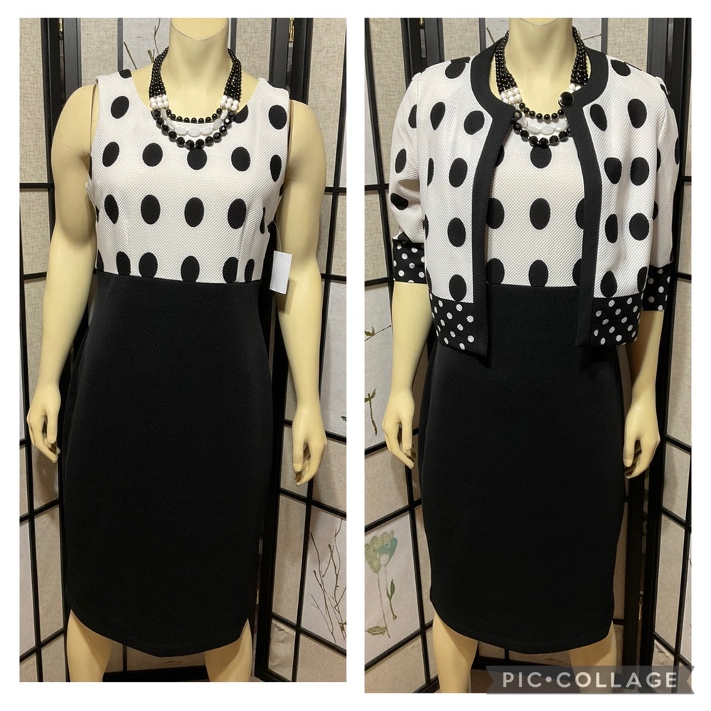Danny & Nicole Elegant Black and White Polka Dot Two Piece Dress